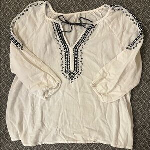 Boho White with Intricate navy detailing  Top
